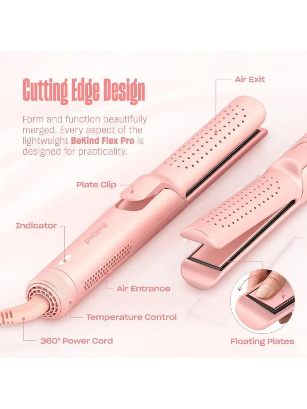 2-in-1 Hair Straightener & Curler, 360° Flex Flat Iron, Floating Plates, Low